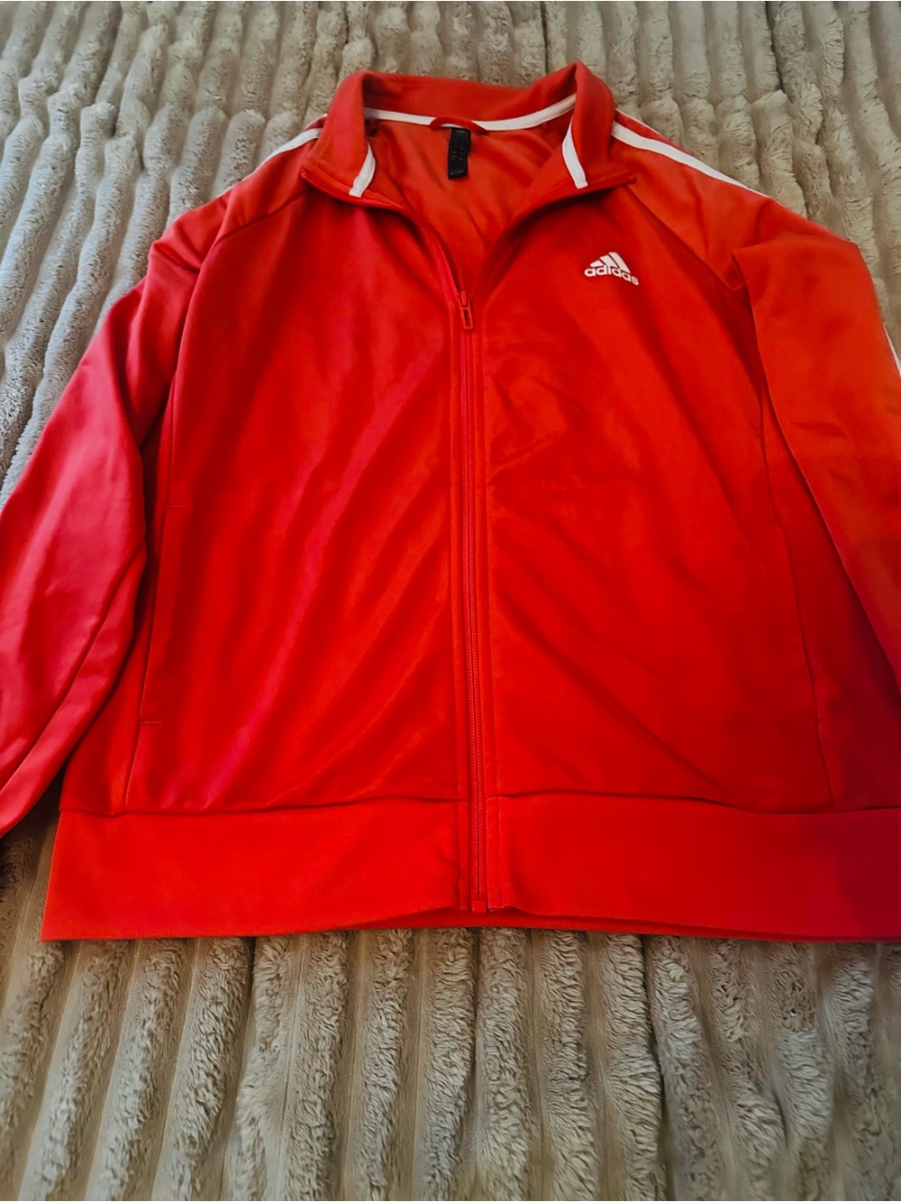 adidas Red Full-Zip Training Jacket with White Stripes
